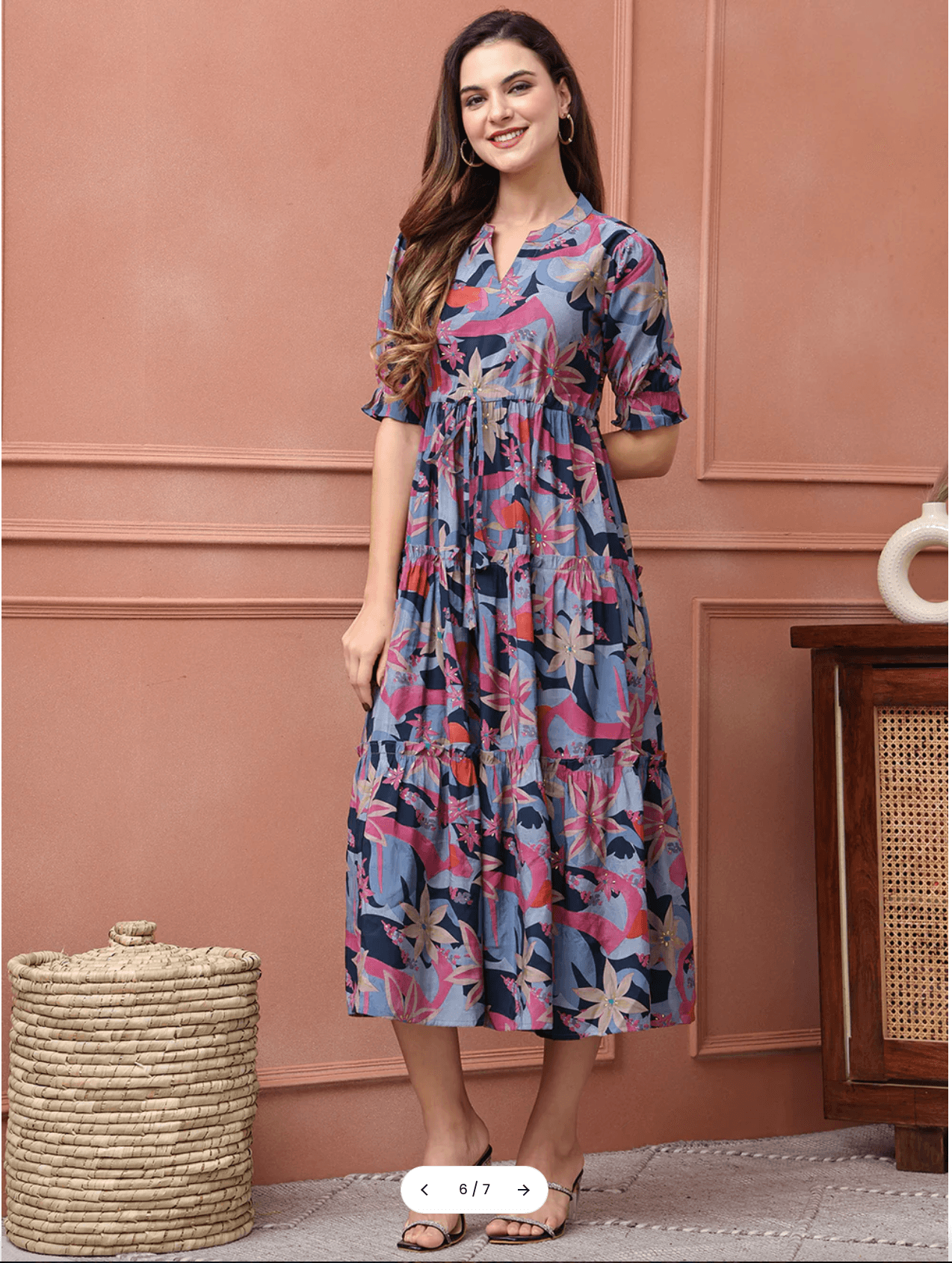Azure Bloom Print Midi Dress - product media
