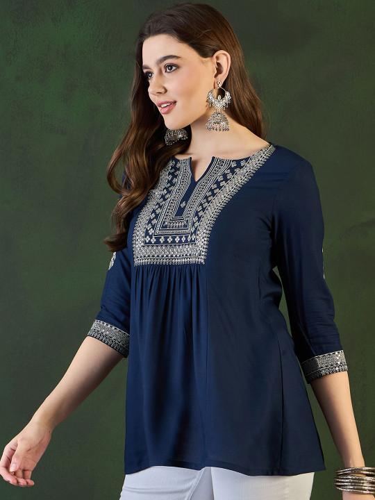 Women Ethnic Motifs Embroidered A-Line Short Kurti - product media