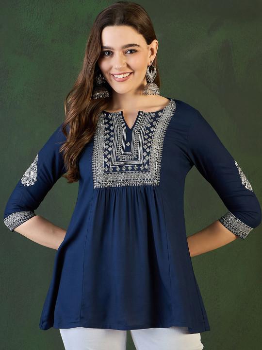 Women Ethnic Motifs Embroidered A-Line Short Kurti - product media